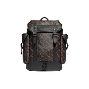 COACH Hitch 31 Monogram Print Flap Backpack – Leather and Coated Canvas, Large Unisex Style in Black and Brown