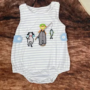 baby boy clothes newborn fishing romper fish embroidery boy summer bubble onesie