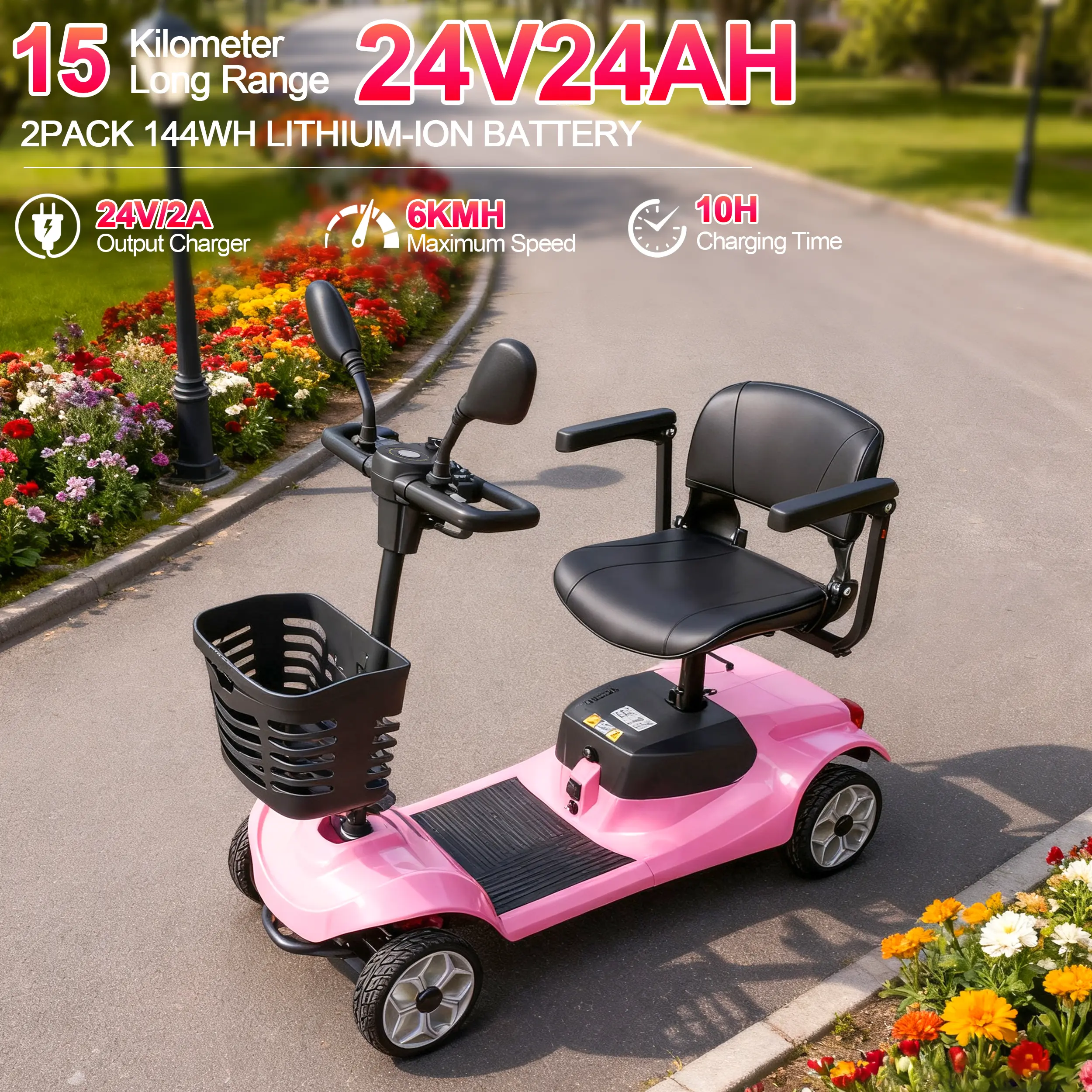 Mobility Scooter for Adults,Senior,250W Electric Powered Mobile Wheelchair,12.4 Miles Range,Foldable Portable,330 lbs Capacity Electric Mobility Scooters with LED Headlights and Basket bikes