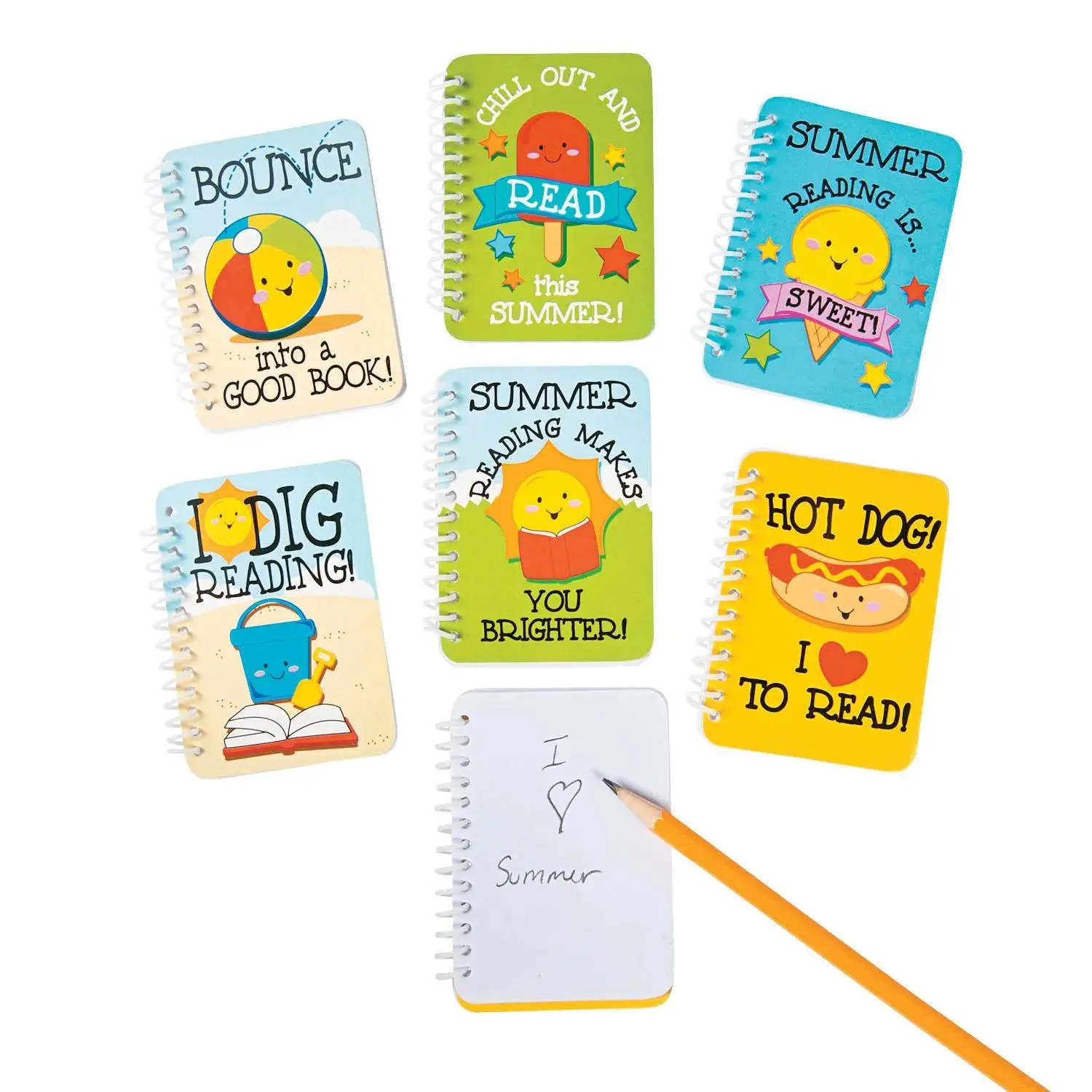 2.5" x 3.5" 20-Pg Summer Reading Mini Spiral Bound Notepad Set - 24 Pcs, Office Stationery Supplies, Study Notebook for Children, Creative Writing