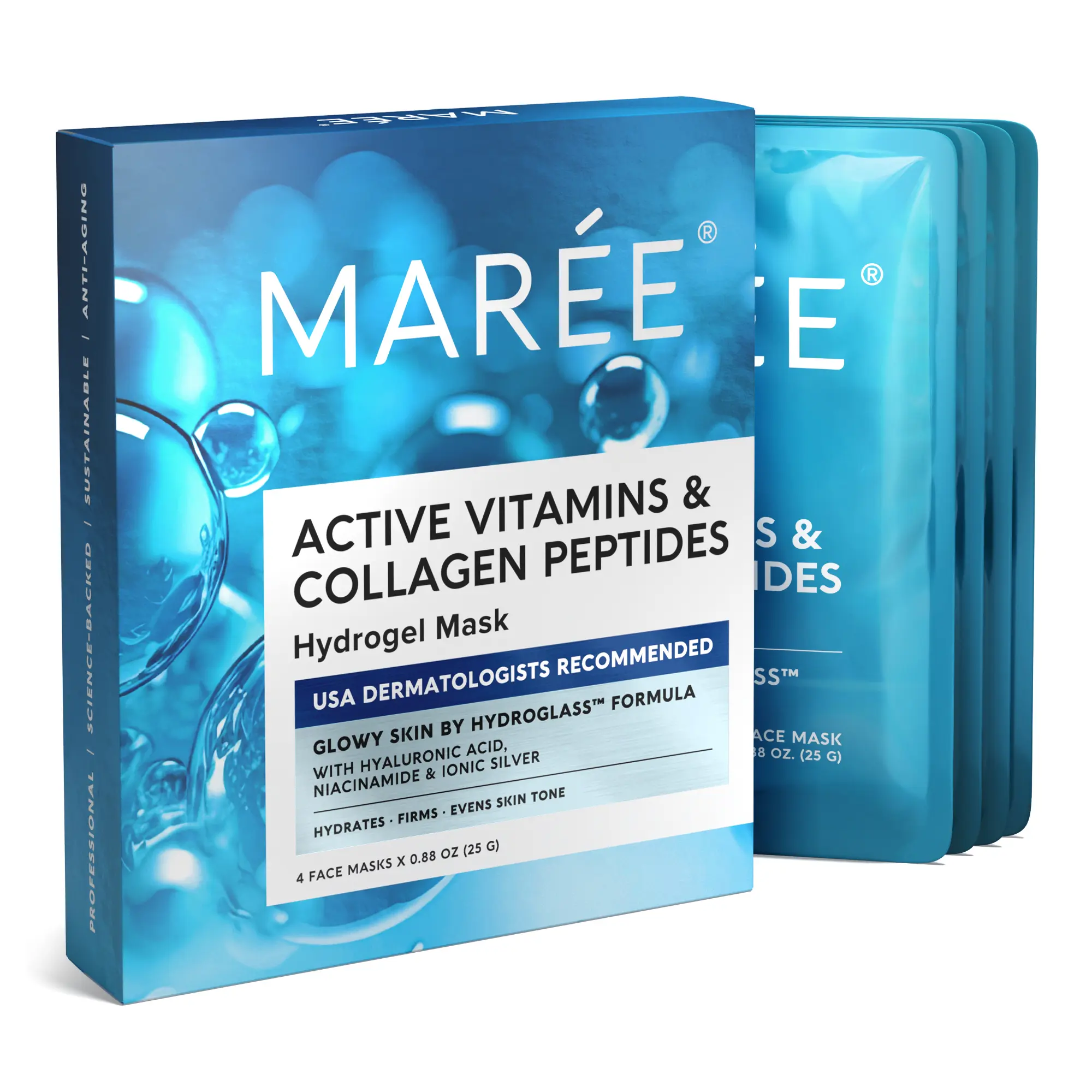 Hydrating Overnight Hydrogel Mask MARÉE - Deep Collagen Sheet Mask with Peptides, Hyaluronic Acid, Niacinamide for All Skin Types, 150Ml