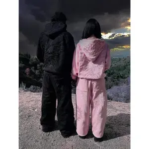 American Street Hoodie Autumn/Winter Retro Men's and Women's Hip Hop Heavy Embroidery Personalized Gothic Hoodie Set