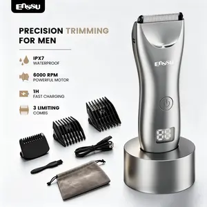 Enssu Waterproof Body Groomer, Mens Pubic Hair Trimmer with Anti-Pinch Ceramic Blade, LED Power Display, USB Fast Charging Electric Shaver for All Body Areas