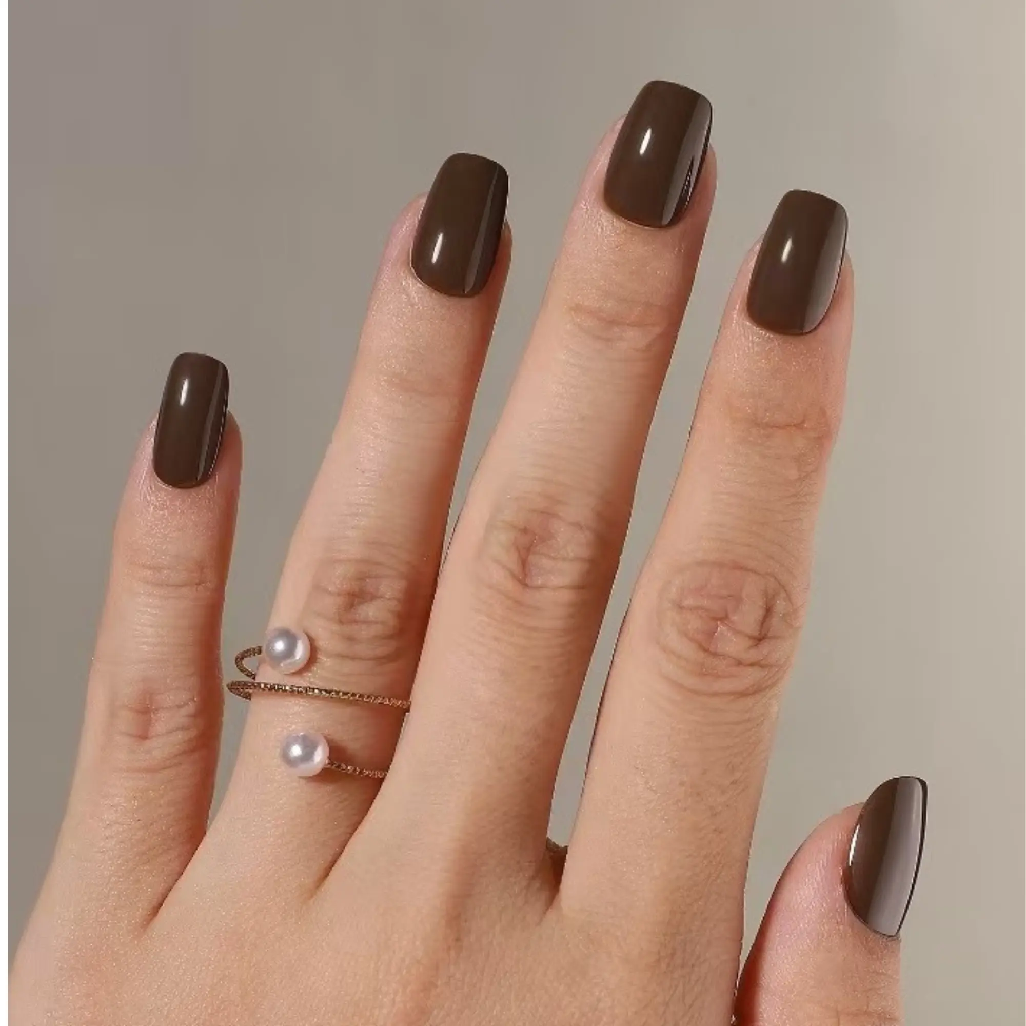 Brown Mocha Press-On Nails - Deep Glossy Finish Short Squoval Shape Salon-Quality Manicure for Everyday Elegance - Beauty Products