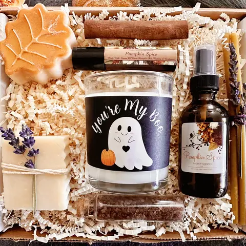 You’re My Boo Linen-Lavender Flora Leaf Magical Fall Halloween Self-Care Gift Box - Spooky Surprise Basket For Her