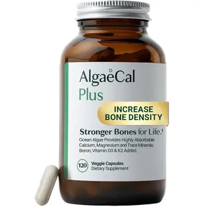 Organic Red Algae Calcium Supplement for Bone Density & Strength, 100mg Vitamin K2 MK7, 1600 IU Vitamin D3, 350mg Magnesium & Trace Minerals, Easy-to-Swallow, 120 Veggie Caps