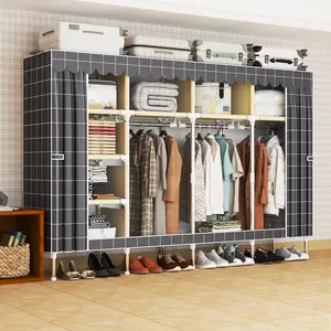 heavy duty portable closet Large capacity portable wardrobe with reinforced tubes and 3 hanging rods, non-woven cover, easy to assemble, can be used to hang clothes, freestanding bedroom wardrobe. Wood Armoire Storage