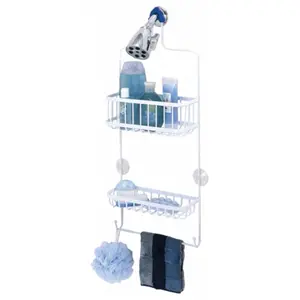 212 MAIN White PVC-Coated Shower Caddy 7617WW, Bathroom Organizer, Wall-Mounted Bathroom Shower Rack