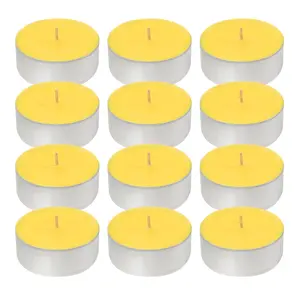 LumaBase Extra Large Citronella Tea Light Candles Durable Paraffin Wax Lead-Free Wicks 12-Hour Burn Time Metal Container Yellow Color