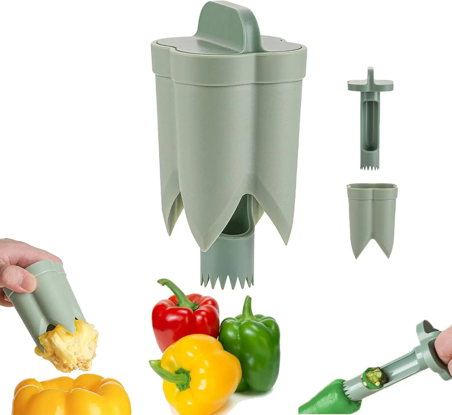 2-in-1 Bell Pepper Corer Remover Tool - Durable ABS Kitchen Gadget, Ergonomic Non-Slip Handle, Dishwasher Safe Slicer, Jalapeno Deseeder, Large Fruit Vegetable Slicer, Kitchen Utensil, Durable Vegetable Slicer