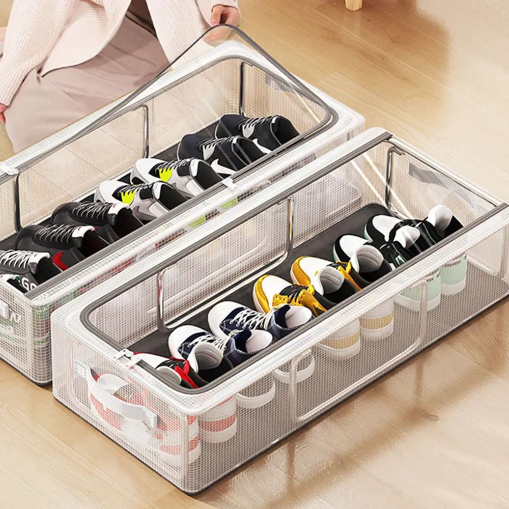 1PC Pvc Shoe Basket Bed Bottom Shoe Storage Box Shoe Box Dust-Proof Transparent Single-Window Organizer Folding