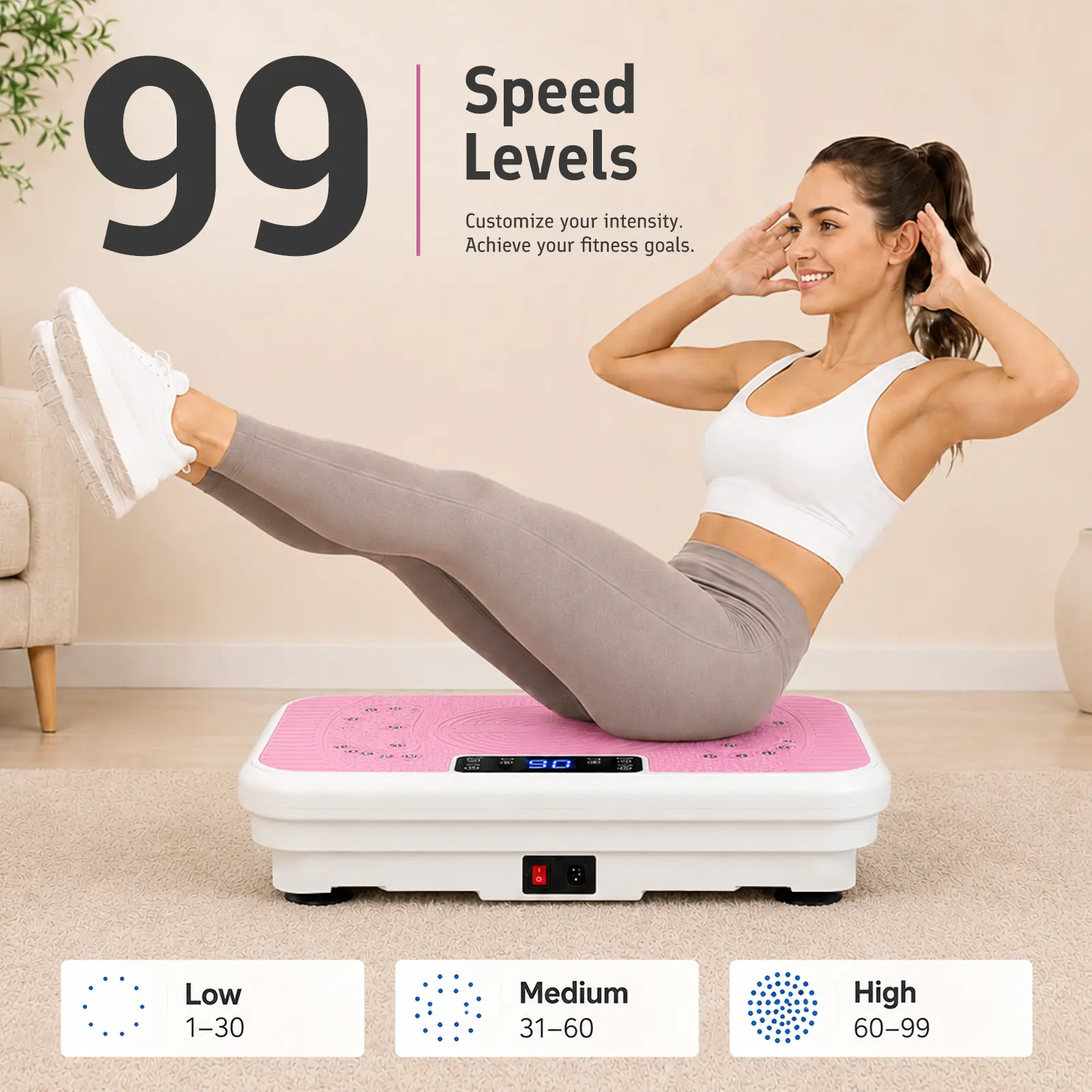 Vibration Plate for Lymphatic Drainage, Whole Body Vibration Exercise Machine, Compact Home Gym Workout Equipment Sturdy Base - Pink