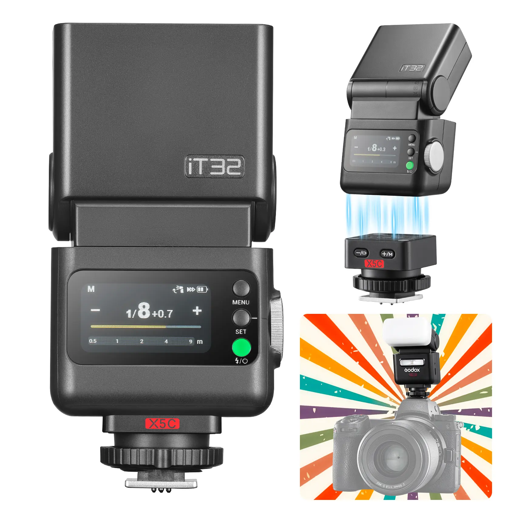 Godox iT32 TTL HSS Flash with X5 Trigger for Canon/Nikon/Sony/Olympus/Panasonic/Fujifilm Camera, 1/8000s HSS 2.4G Wireless Off-Camera Kit, Magnetic Quick Release & USB-C for Portrait Wedding Event Photography