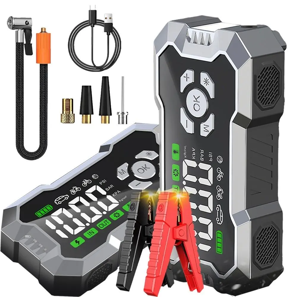 【BackToSchool】Rechargeable Car Jump Starter 3000A Peak - 1000g ABS Car Emergency Escape Tool with 6400mAh Battery Booster, 150PSI 35L/Min Tire Inflator, SOS LED Warning Light, LCD Screen, Fast Charging USB, Type-C 120W Charge for Auto, Motorcycle