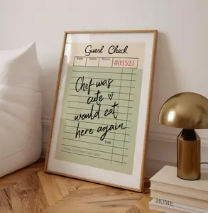 Guest Check Print, Trendy Chef Was Cute Would Eat Here Again Wall Art, Retro Kitchen Poster, Dining Room Print, Green Guest Check Poster
