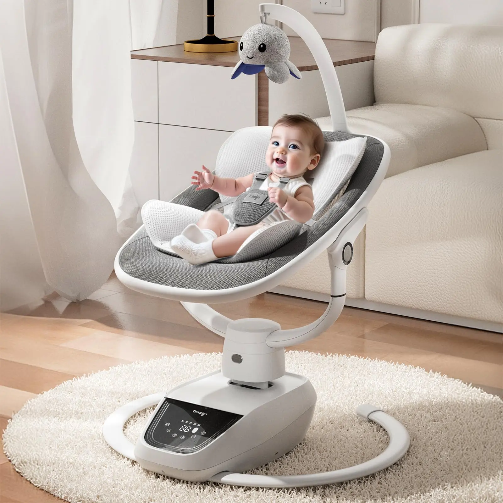 Trimigo Baby Swing for Infants to Toddler, 180° Adjustable 3D Electric Baby Swing, Remote,5-Modes,4-Speed,3-Seat Height, 8 Melody, Newborn Swing,Infant Swings for Babies 0-12 Month (Girl and Boy)
