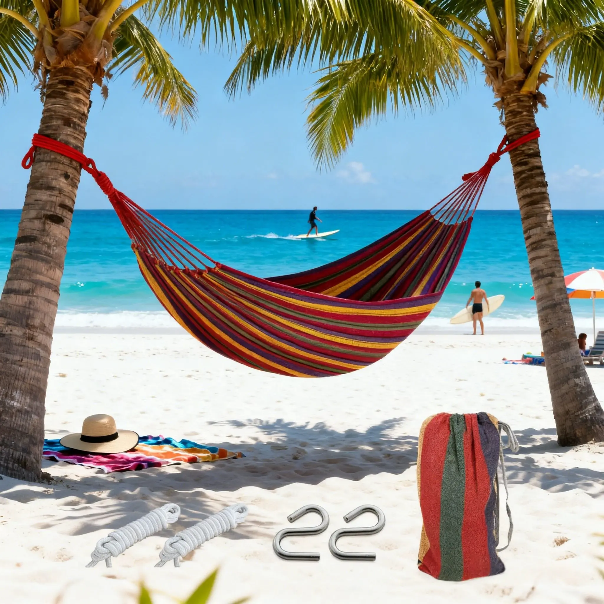 【Without Stand】Cotton Comfort Hammock – 360° Gentle Swing & Breathable Fabric, Ideal for Reading, Napping, or Recharging (Indoor/Outdoor)， Portable Hammock for Two