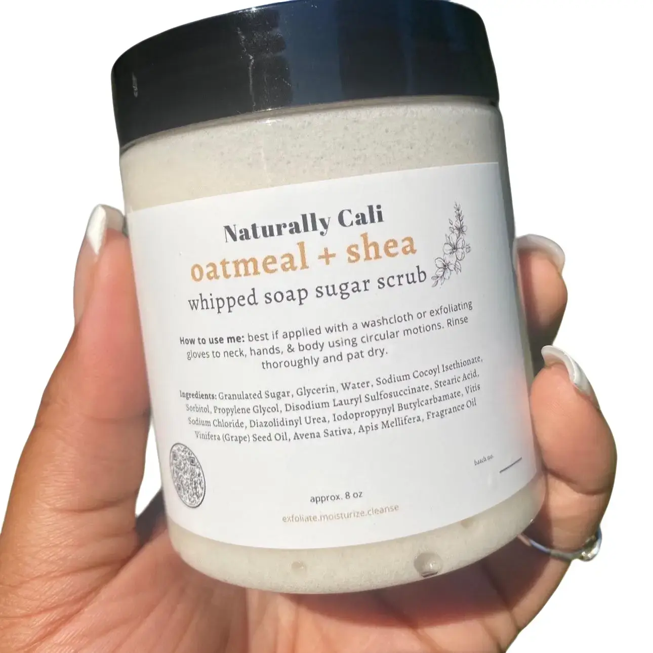 Naturally Cali Oatmeal Shea Butter Moisturizing Whipped Body Scrub - Sensitive Skin Body Care  Exfoliate Moisturizer with Smooth Foam for Cleansing & Skin Repair