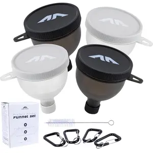 Funnel Set - Sleek Water Bottle Funnel for  Supplement with Cleaning Brush & Carabiners - No-Mess, Portable  Container to Go for Workout, Fitness, Travel - 4 Pack