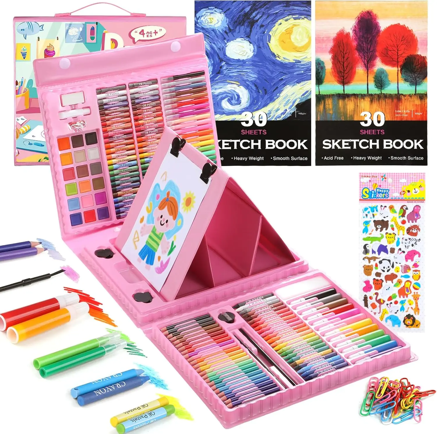 237-Piece Kids Art Set with Double-Sided Easel, Painting Kits for Kids Ages 4-8, Non-Toxic Art Supplies for Girls and Boys, Drawing Set with Watercolor, Oil Pastels, Gifts for Kids, Toddlers, Young Artists, Coloring Books, #Summervibes, #SummerFinds