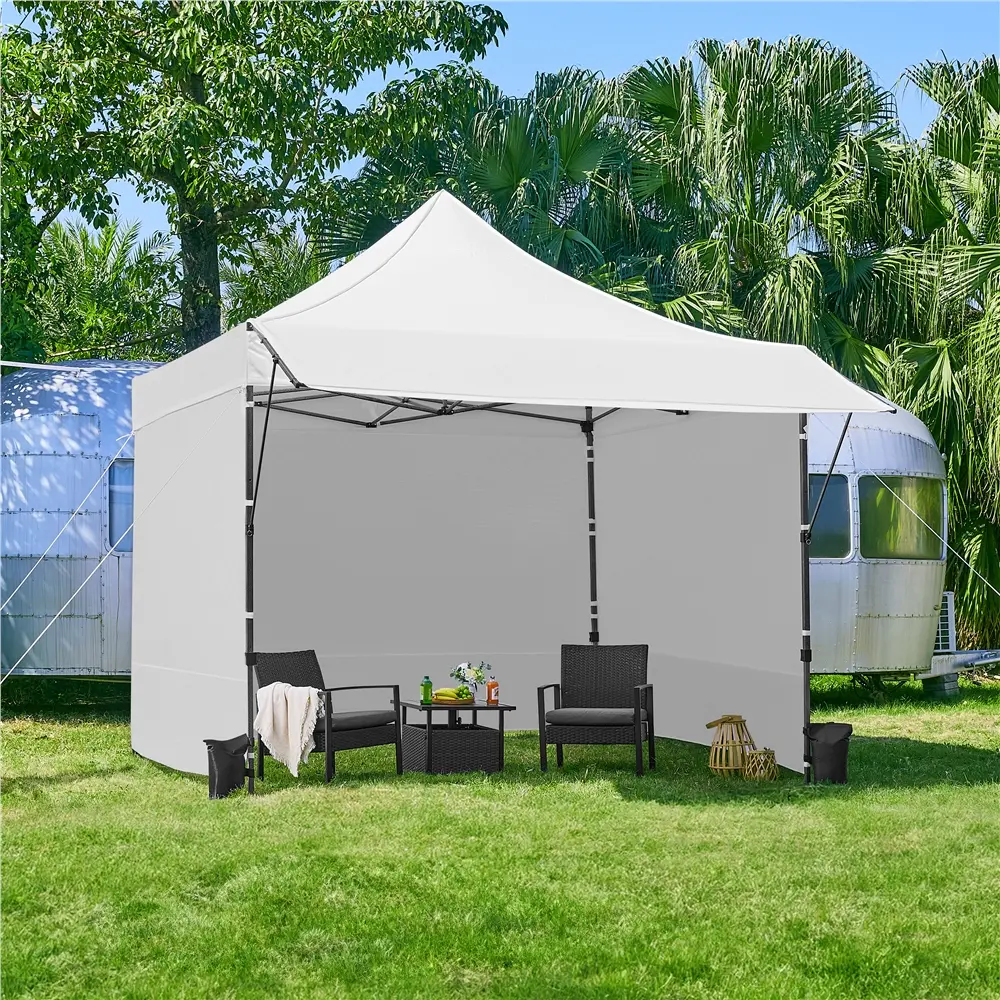 Yaheetech 10×10FT Pop Up Commercial Patio Canopy Tent, Height-Adjustable Outdoor Portable Tent with 3 Removable Sidewalls, Awning, Sandbags and Roller Bag