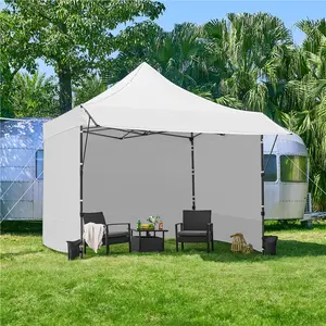 Yaheetech 10×10FT Pop up Commercial Canopy Tent with 3 Removable Sidewalls & Awning, Outdoor Height-adjustable Portable Tent with Sandbags & Roller Bag