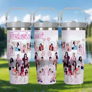 1pc 30oz Stainless Steel Insulated Mug, "Genki Rabbit Gas | TWICE Fan Support Outdoor Water Bottle", with handle and straw, car mug, suitable for various occasions, personalized gift for birthdays/holidays.