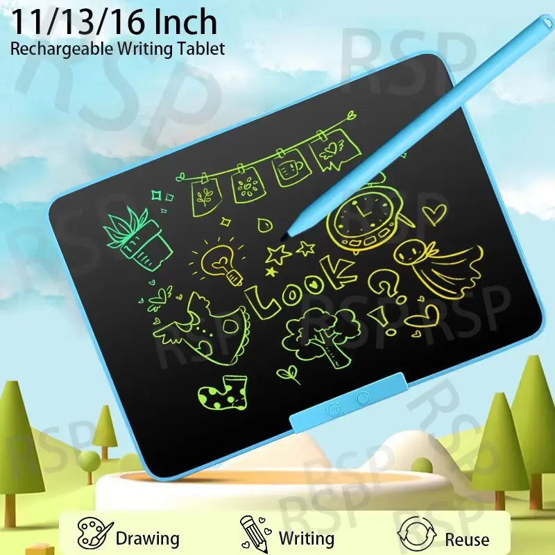 11/13/16 Inch Rechargeable LCD Drawing Board, Magic Blackboard for Handwriting, Doodling and Scratch Painting, Ideal Educational Gift for Kids