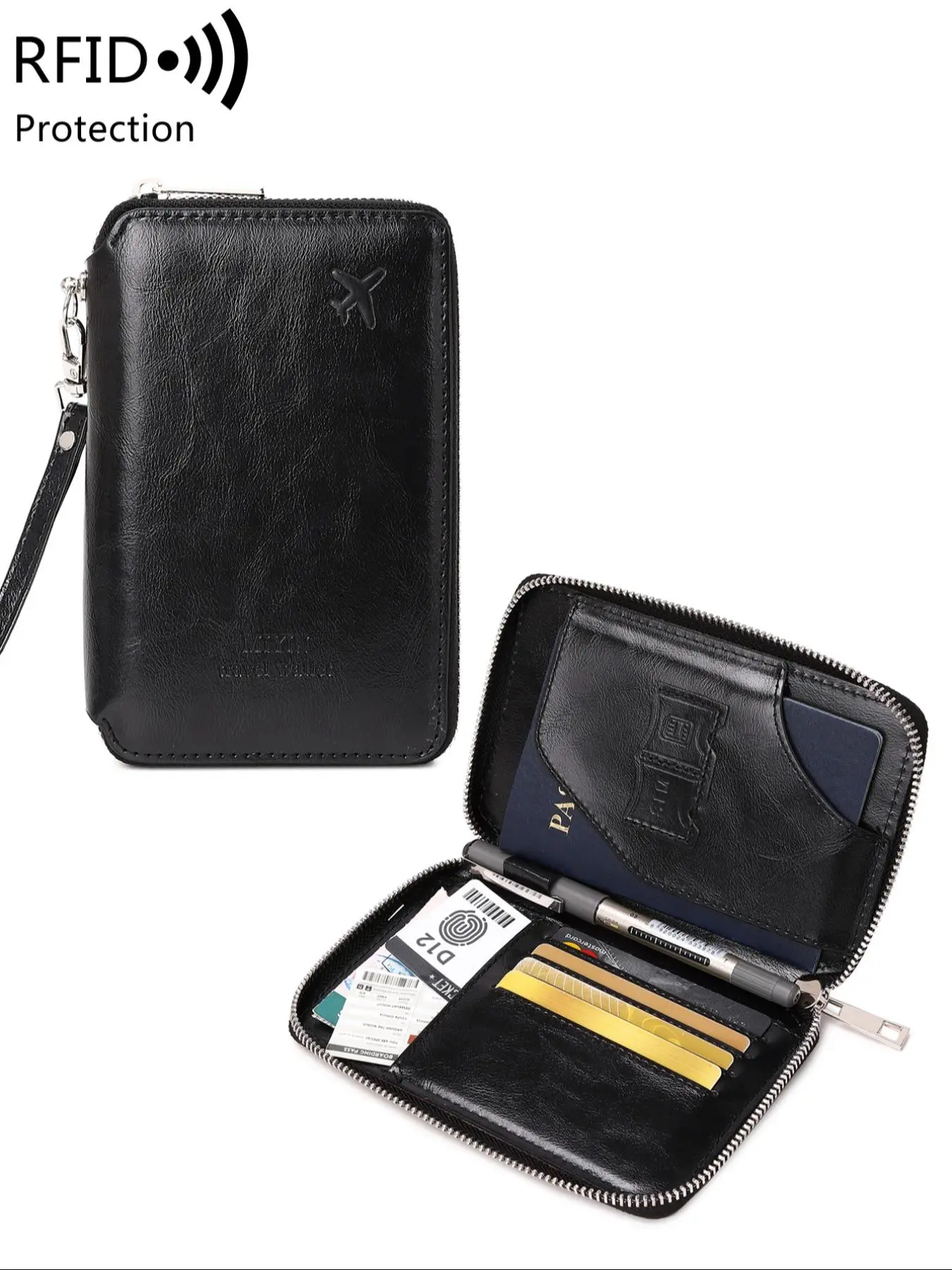 Summer Solid Color Airplane Passport Card Bag, Passport Cover, Multifunctional Zipper Card Slots Wallet, Portable RFID Blocking Travel Wallet for Women & Men Travel Document Holder
