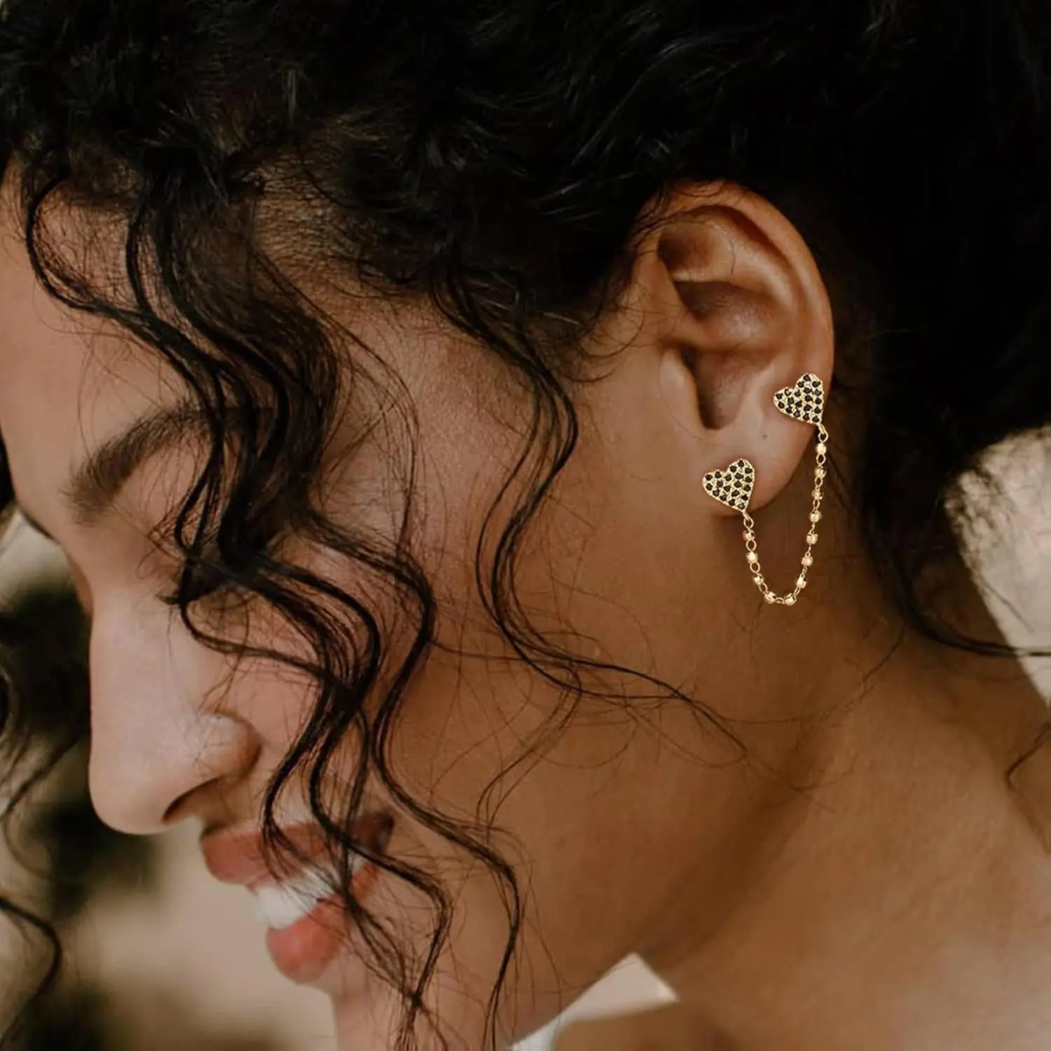 FETTERO Chain Earrings for Women Double Piercing Earrings  Plated Trendy Dainty Hypoallergenic Studs CZ Heart Earrings for Sensitive Ears Drop Dangle Earrings for Women Jewelry