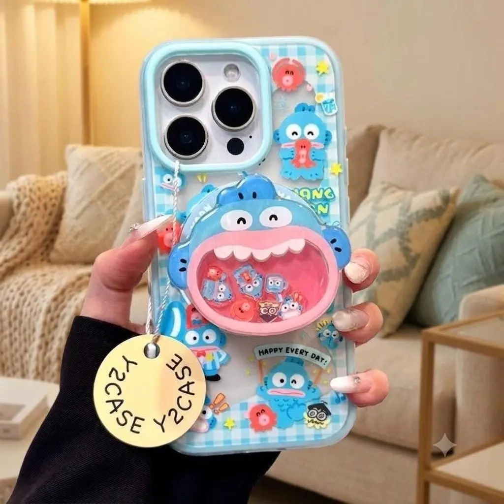 Y2K Cute Blue Fish Shaker Phone Grip, Kawaii Phone Holder Accessory