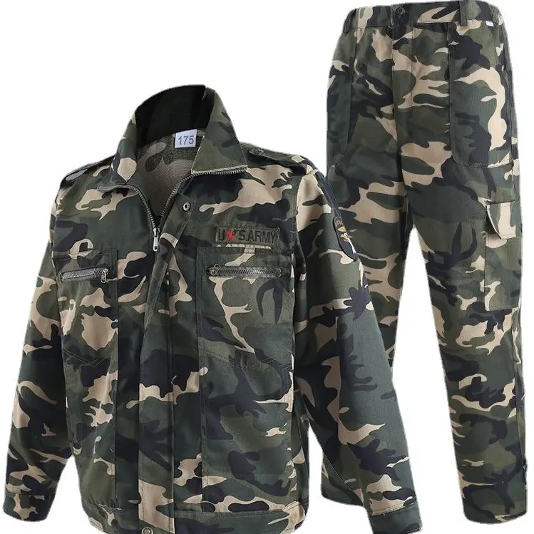 Men's Tactical Camouflage Suit, 2-Piece Tear-Resistant Workwear Set with Jacket & Utility Pants, Quick Dry Poly-Cotton, Menswear, Adjustable, High-Density Polyester-Cotton Blend, Breathable, Reflective Trim, Stretch, Uniforms, Fabric