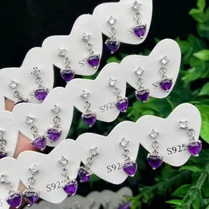 5pc Lucky Stone Earrings Women's Natural Cut Amethyst Heart-Shaped Earrings Sterling Silver Needle Delicate Mosaic Crystal Earrings Ornament Natural Crystal Personalized Birthstones