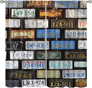 Vintage USA Car Art Window Curtains, Auto Car License Plates Rod Pocket Blackout Window Drapes for Kitchen Bedroom Living Room Home Decor 42" W X 45" L