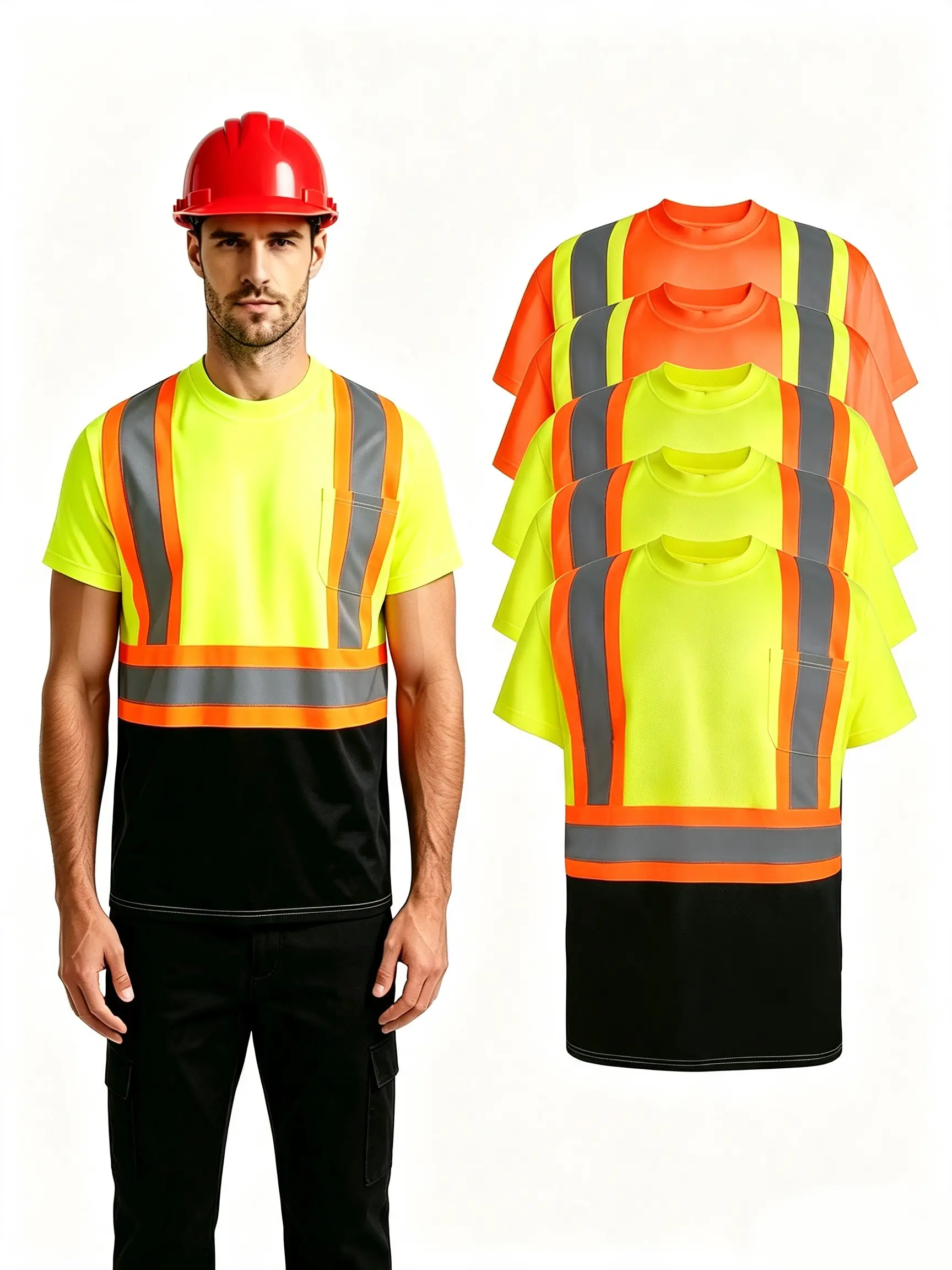 Men's High Visibility Safety Shirt, Long Sleeve Breathable Mesh Workwear with Reflective Strips and Pocket, Quick-Dry for All Seasons, Construction Wear