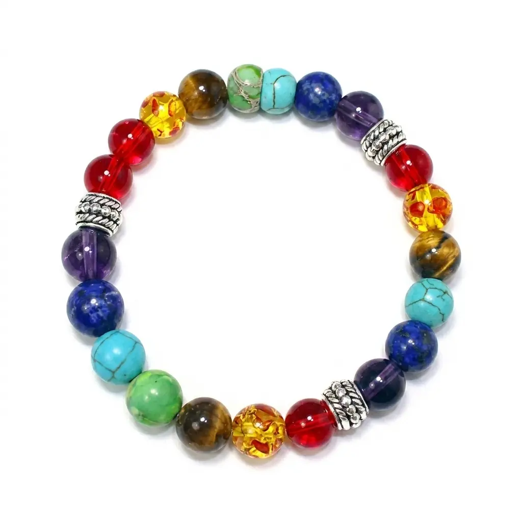 7 Chakra Natural Crystal Beaded Bracelet for Women Men, Healing Energy Stone Elastic Stretch Bracelet, Tiger Eye Turquoise Lapis Lazuli Yoga Meditation Balance Spiritual Jewelry Gift for Stress Relief, Handmade Adjustable 8mm Bead money Bracelet