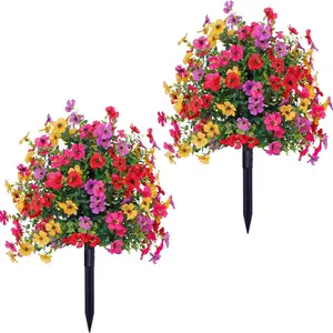 22-inch artificial direct-insertion plant flowers, Decorative flower, artificial silk Daisy eucalyptus with ground nails, outdoor decoration, UV-resistant, suitable for porch, home, courtyard decoration