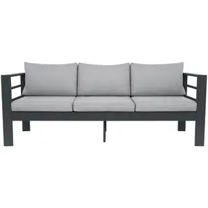 3-Seater All-Weather Iron Patio Sofa with Cushions - Heavy-Duty Metal Outdoor Sectional Couch for Garden, Poolside & Backyard (Modern Rust-Resistant Design) Lounge Ergonomic