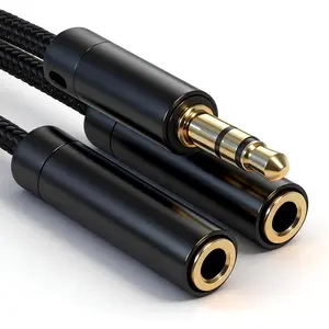 3.5mm Headphone Splitter,   Plated Aux  Y Audio Splitter, Nylon Braided Stereo Dual Headphone Jack Cord 1 in 2 Way Out Headset Splitter for PC, Phones, , Tablet