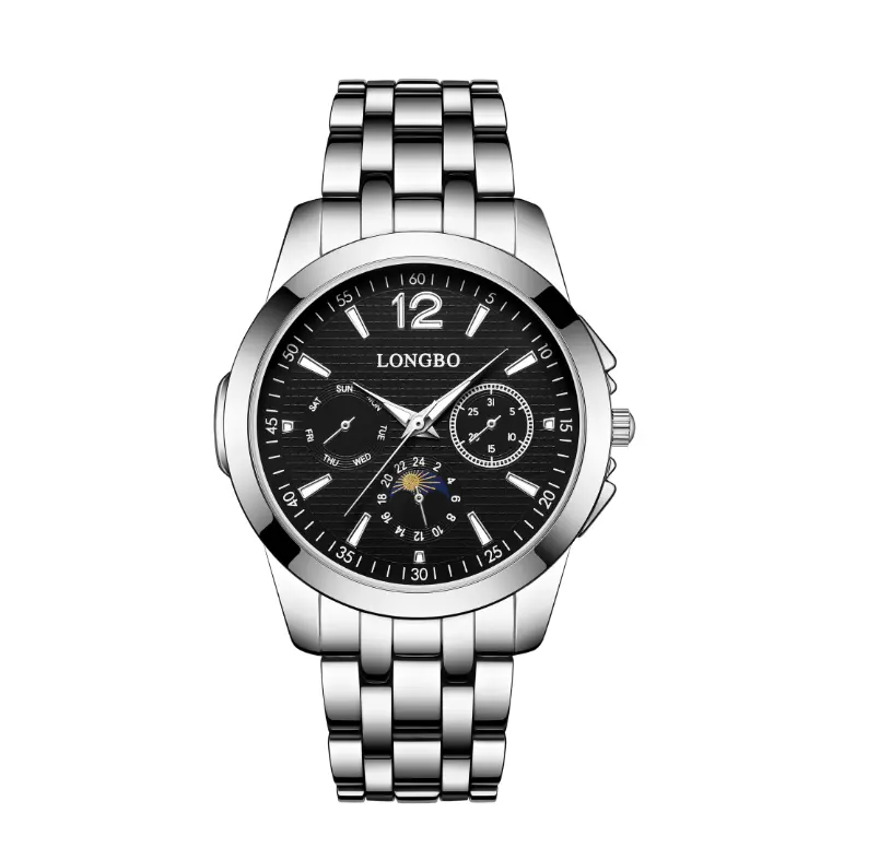 【ING】Men’s silver-tone steel band sports watch, dark dial and numbered bezel design+LB83630G