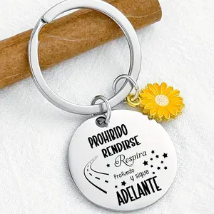 1/20pcs Stainless Steel Keychain with Spanish Inspirational Quote, Engraved Friendship Keyring with Daisy Charm – Perfect Gift for Colleagues and Good Friends, Casual Styl