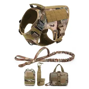 Military Large Dogs Harness Leash Molle Pouches Pet Golden Retriever Training Vest Tactical Harnesses For Dog Accessories
