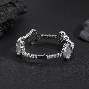 14mm Hip Hop Four-Leaf Clover 5A Zircon Tennis Chain - Wedding Anniversary Concert Everyday Bracelet Accessory - Unisex Thanksgiving, Christmas, Father's Day Gift - Everyday Gift