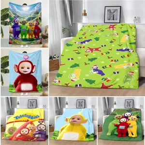 Teletubbies Cartoon Printed Flannel Blanket Soft Warm Comfortable Picnic Blanket Home Travel Birthday Gift For Kids Adults Nostalgia Room Decor