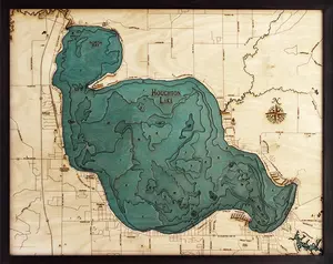 Houghton Lake, Michigan 3-D Nautical Wood Chart, Large, 24.5" x 31"