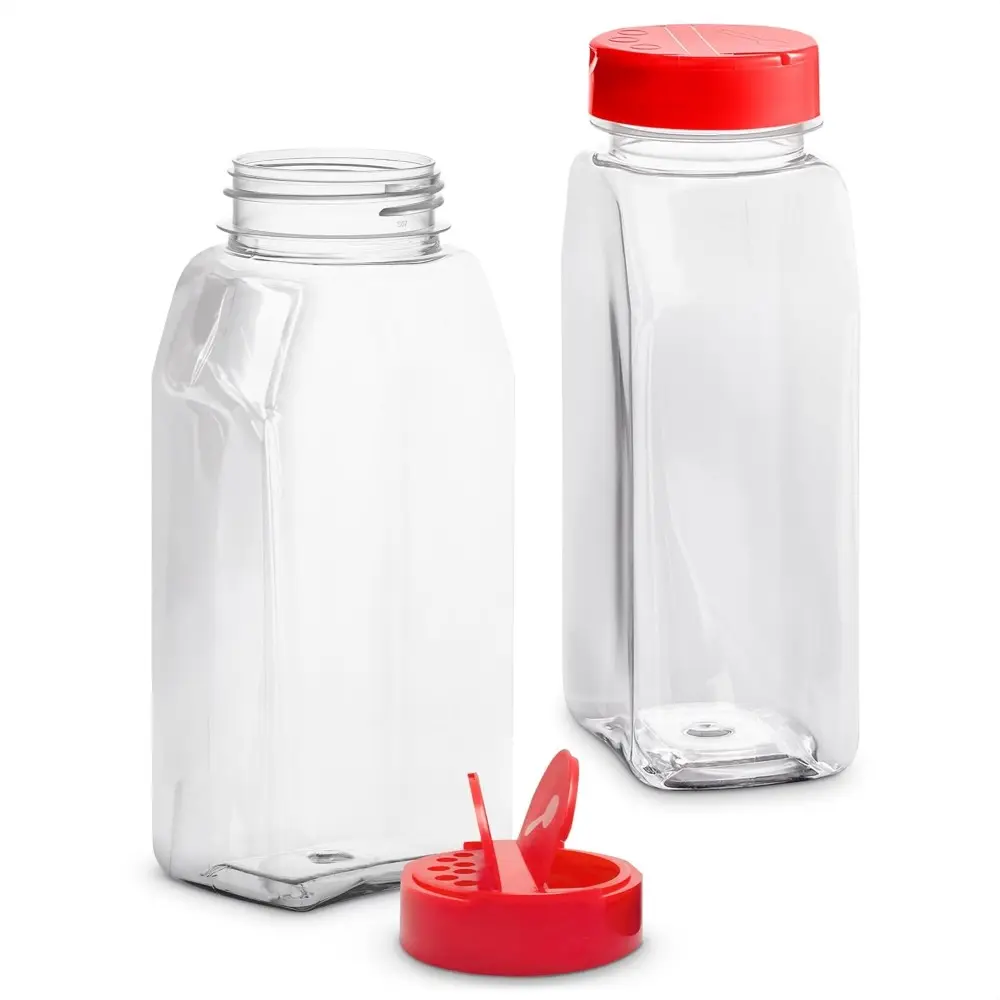 2-Pack Plastic Spice Jar Shaker Utensils - 32 oz Wide Mouth Portable Lightweight Transparent Odor-Resistant Kitchen Storage Containers with Dual Shake Lids for Cooking Herbs, Baking Dry Goods