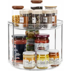 2-Tier Round Rotatable Lazy Susan Turntable Organizer, 9.25in Space-Saver Rotating Rack - 2-Layer Storage for Kitchen Cabinets, Condiment Holders