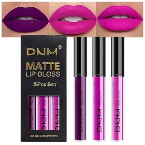 3Pcs Purple Hot Pink Fuchsia Red Matte Liquid Lipstick Lip Stain Sets for Women, Matte Lipstick Long Lasting Waterproof Permanent 24 Hours original, Lip Sticks Pack for Halloween Daily Makeup