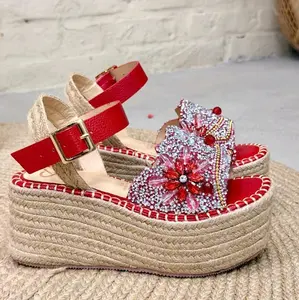 LOMA# Red Platform Sandals 8 cm Heel with Buckle Strap for Women's Fashion