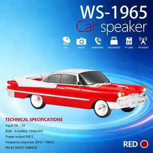 WSTER WS-1965 Vintage Retro Muscle Car Replica Bluetooth Speaker - LED Lights, Rechargeable, Portable Stereo Audio, FM Aux Radio, TWS, USB, Compact Mobile Speaker for Car Lovers, Outdoor Use